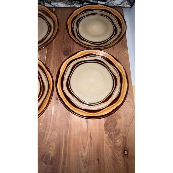 4 SABATIER STONEWARE WAVES BROWN AND ORANGE Plates 8 1/4" - Picture 4 of 6